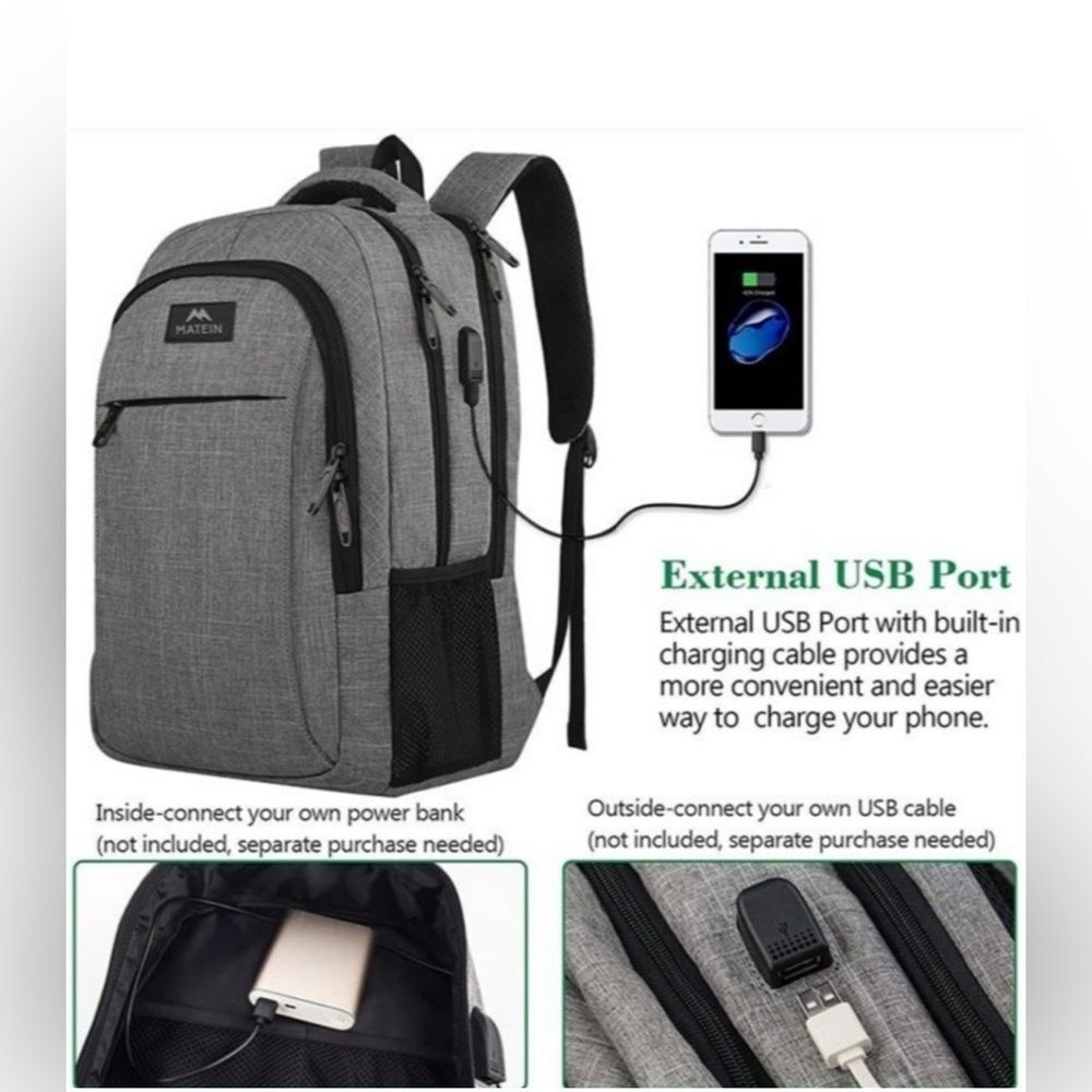 Matein Gray Backpack with USB Port